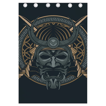 Black Samurai Mask Print Curtain