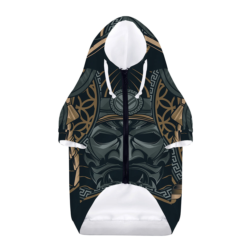 Black Samurai Mask Print Dog Zip Up Hoodie