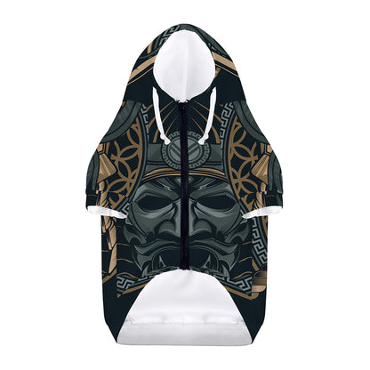 Black Samurai Mask Print Dog Zip Up Hoodie