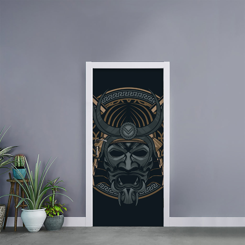 Black Samurai Mask Print Door Sticker
