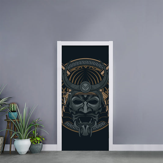 Black Samurai Mask Print Door Sticker