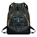 Black Samurai Mask Print Drawstring Backpack
