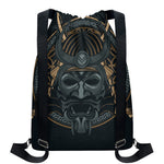 Black Samurai Mask Print Drawstring Backpack