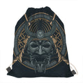 Black Samurai Mask Print Drawstring Bag