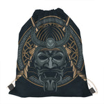Black Samurai Mask Print Drawstring Bag