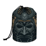 Black Samurai Mask Print Drawstring Makeup Bag
