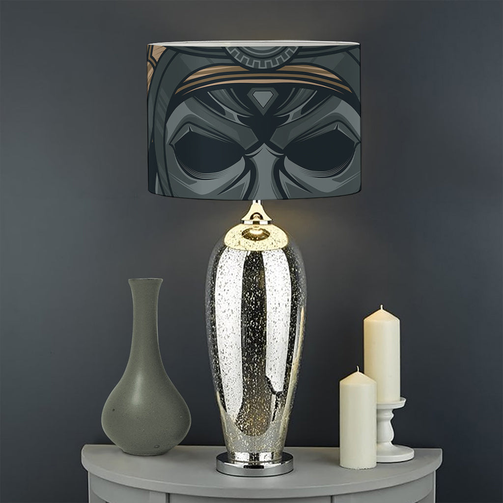Black Samurai Mask Print Drum Lamp Shade