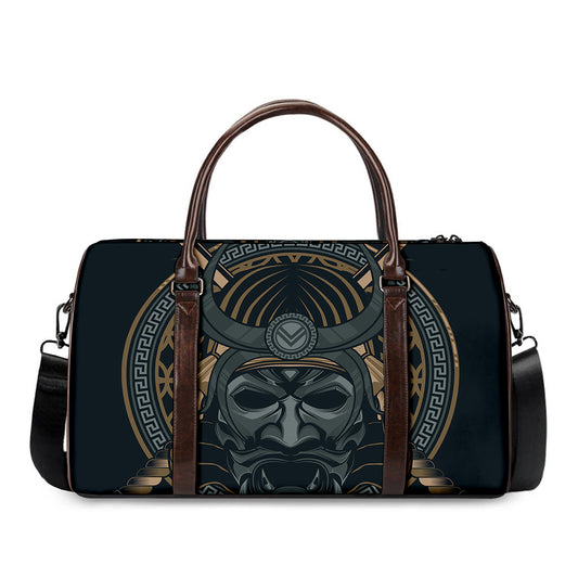 Black Samurai Mask Print Duffle Bag
