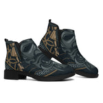 Black Samurai Mask Print Flat Ankle Boots