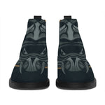 Black Samurai Mask Print Flat Ankle Boots