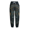 Black Samurai Mask Print Fleece Lined Knit Pants