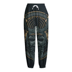 Black Samurai Mask Print Fleece Lined Knit Pants