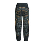 Black Samurai Mask Print Fleece Lined Knit Pants