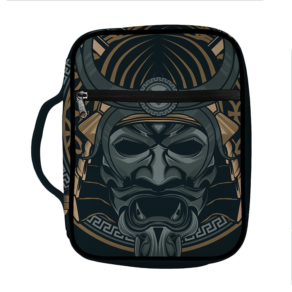Black Samurai Mask Print Front Pocket Bible Bag