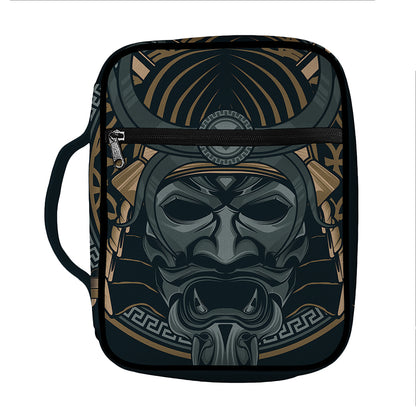 Black Samurai Mask Print Front Pocket Bible Bag