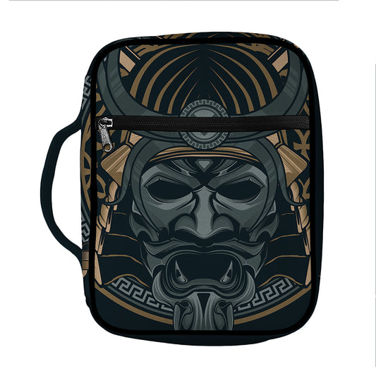 Black Samurai Mask Print Front Pocket Bible Bag