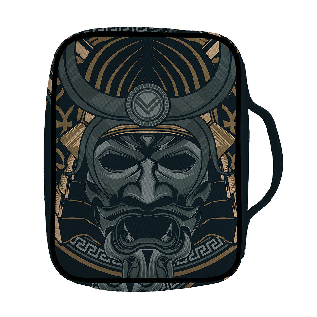 Black Samurai Mask Print Front Pocket Bible Bag