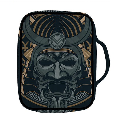 Black Samurai Mask Print Front Pocket Bible Bag
