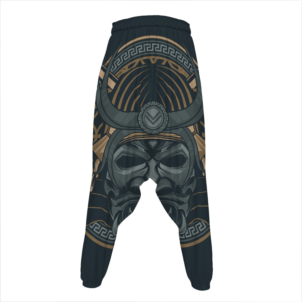 Black Samurai Mask Print Hammer Pants