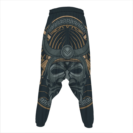 Black Samurai Mask Print Hammer Pants