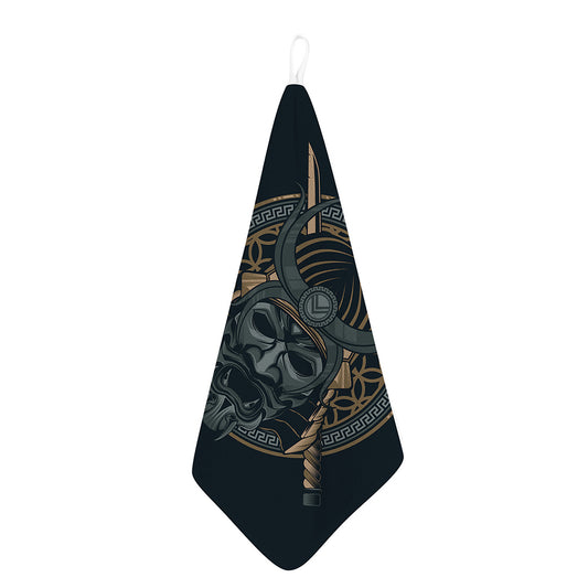 Black Samurai Mask Print Hand Towel
