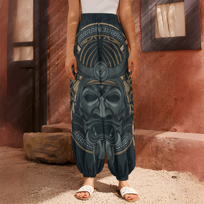 Black Samurai Mask Print Harem Pants