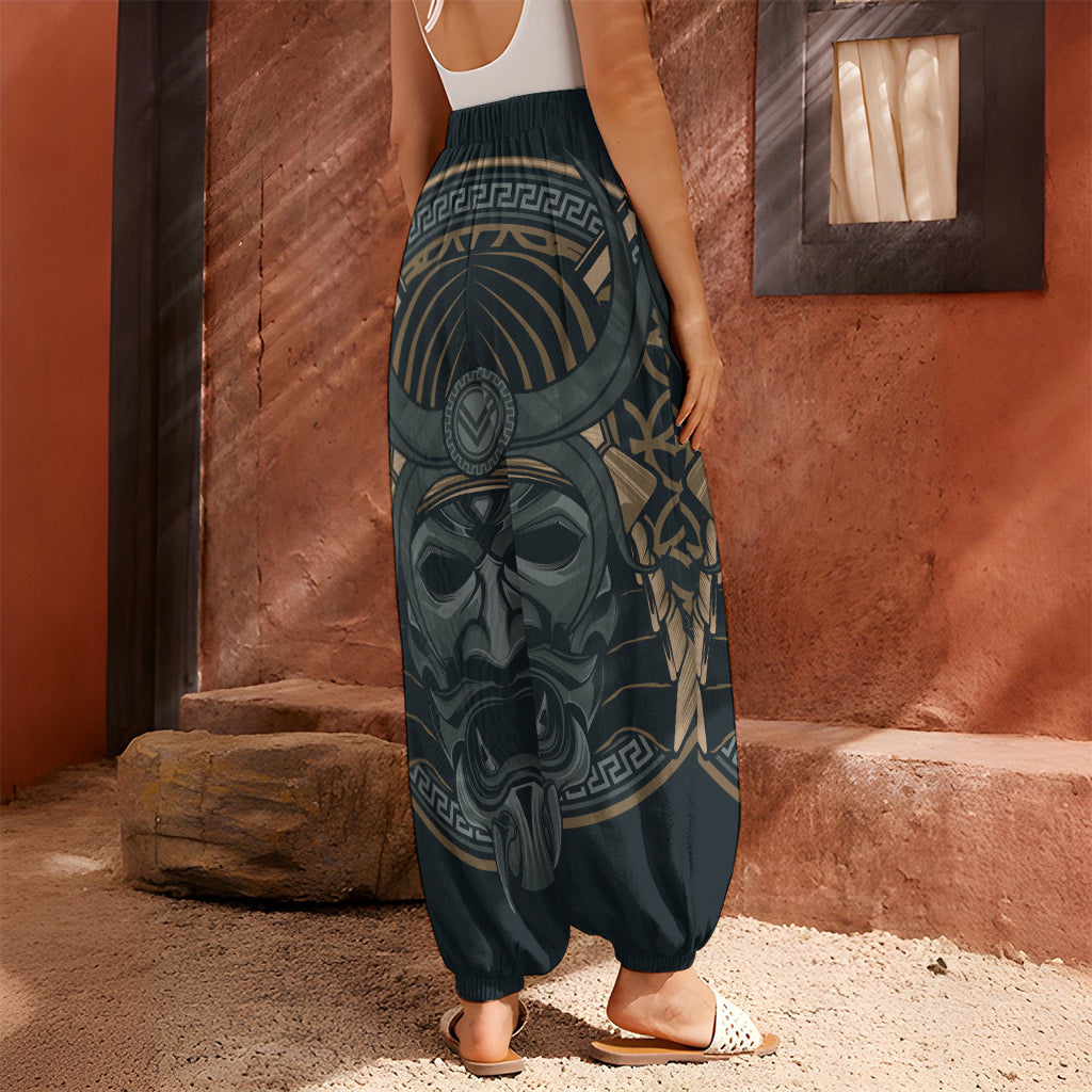 Black Samurai Mask Print Harem Pants
