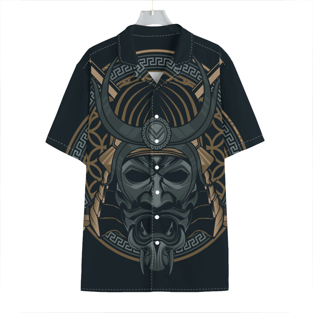 Black Samurai Mask Print Hawaiian Shirt