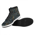 Black Samurai Mask Print High Top Leather Sneakers