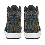 Black Samurai Mask Print High Top Leather Sneakers