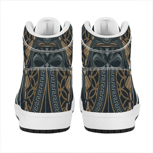 Black Samurai Mask Print High Top Leather Sneakers