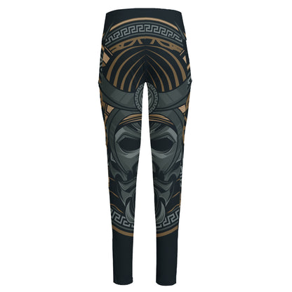 Black Samurai Mask Print High-Waisted Pocket Leggings