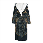 Black Samurai Mask Print Hooded Bathrobe
