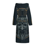 Black Samurai Mask Print Hooded Bathrobe