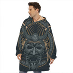 Black Samurai Mask Print Hoodie Blanket