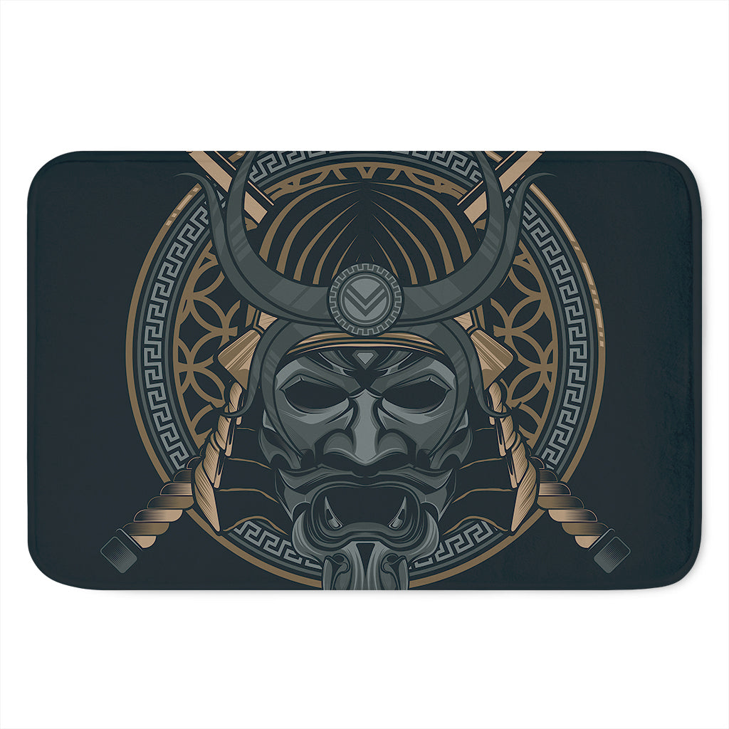 Black Samurai Mask Print Indoor Door Mat
