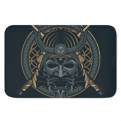 Black Samurai Mask Print Indoor Door Mat