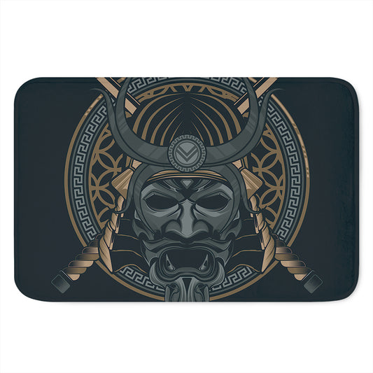 Black Samurai Mask Print Indoor Door Mat