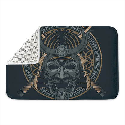 Black Samurai Mask Print Indoor Door Mat