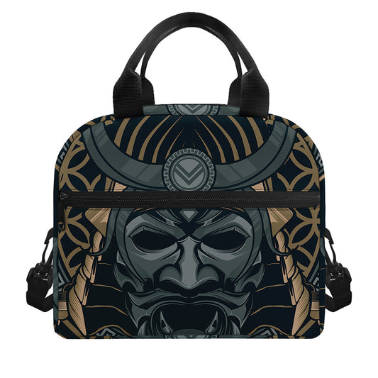 Black Samurai Mask Print Insulated Lunch Bag
