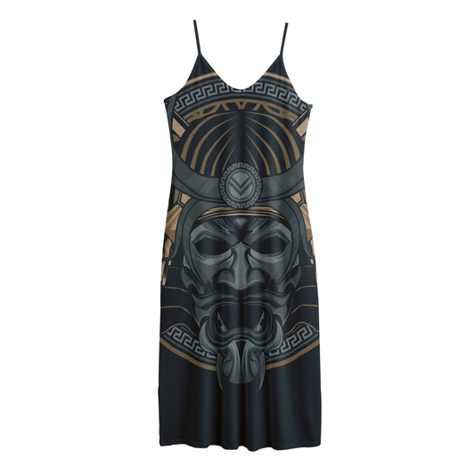 Black Samurai Mask Print Jersey Midi Cami Dress