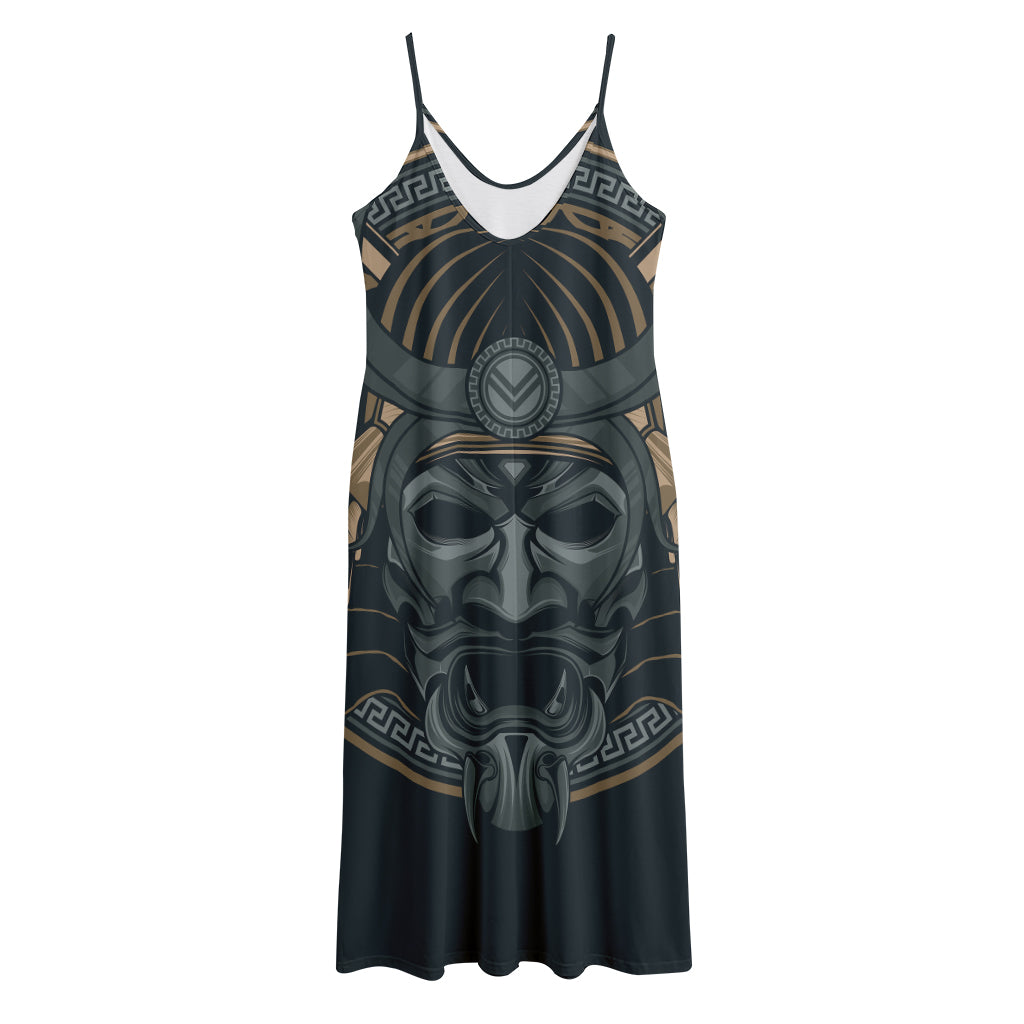 Black Samurai Mask Print Jersey Midi Cami Dress