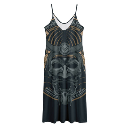 Black Samurai Mask Print Jersey Midi Cami Dress
