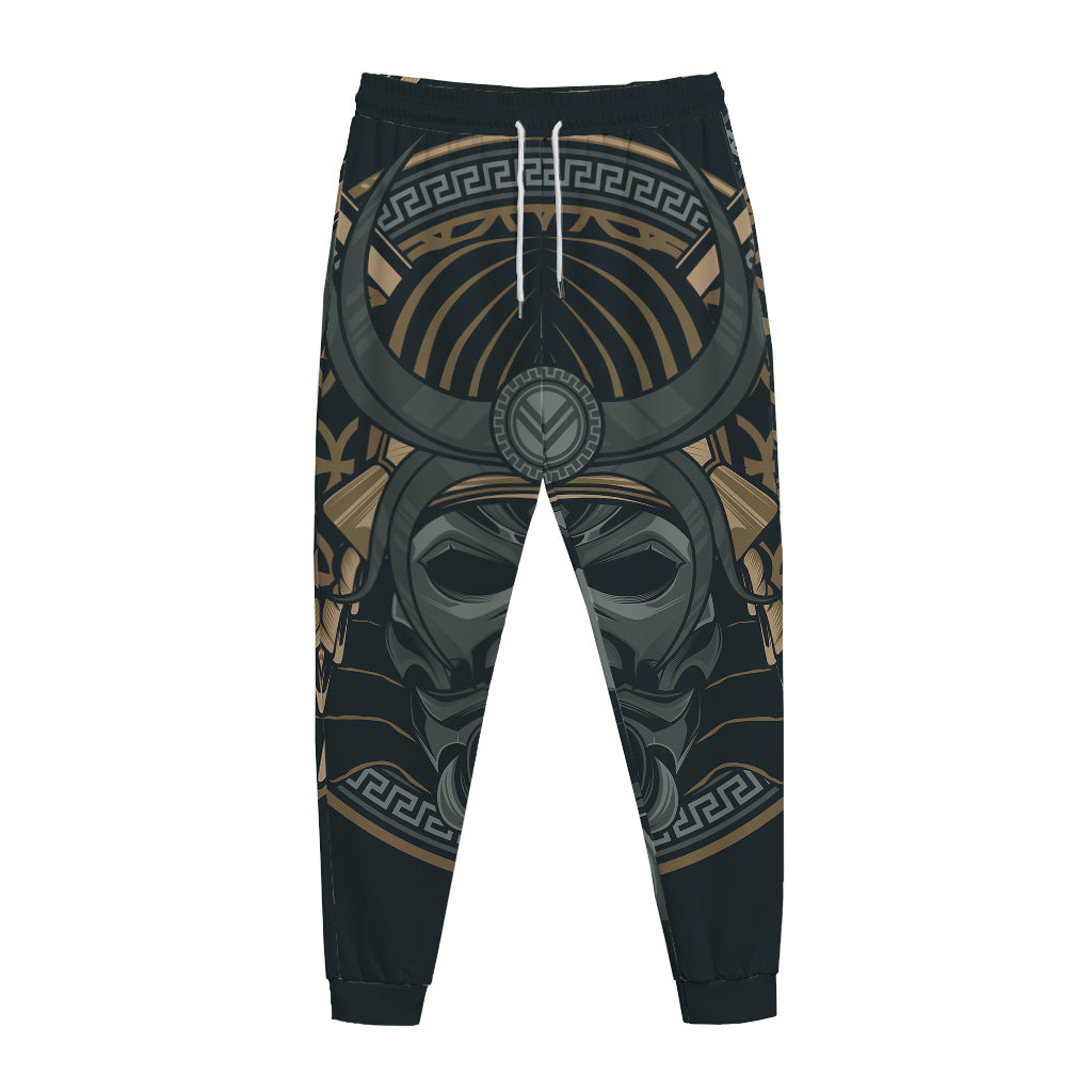 Black Samurai Mask Print Jogger Pants