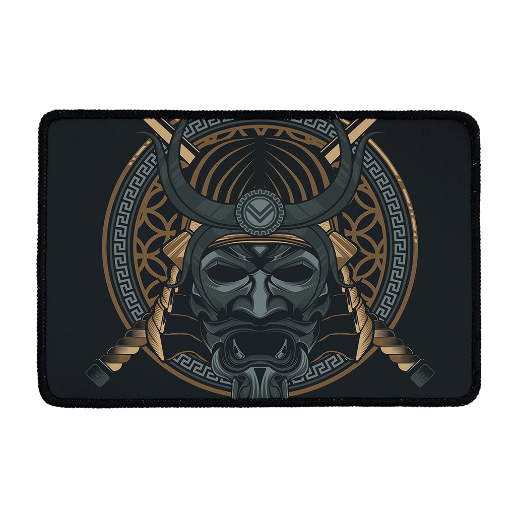 Black Samurai Mask Print Kitchen Mat