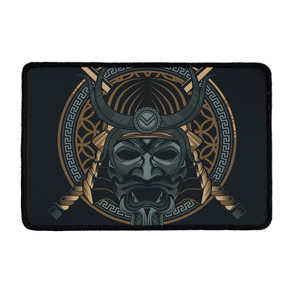 Black Samurai Mask Print Kitchen Mat