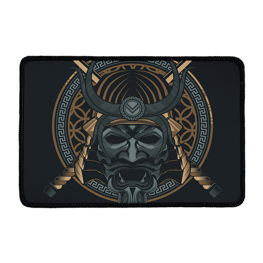 Black Samurai Mask Print Kitchen Mat