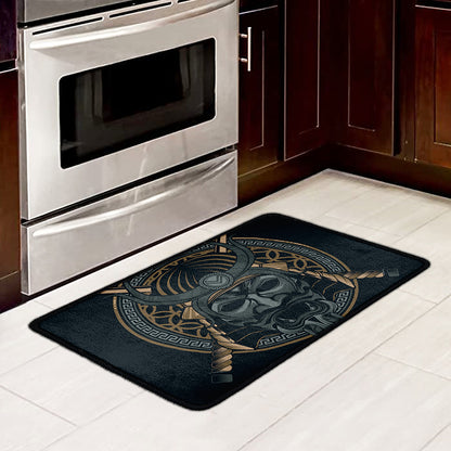 Black Samurai Mask Print Kitchen Mat