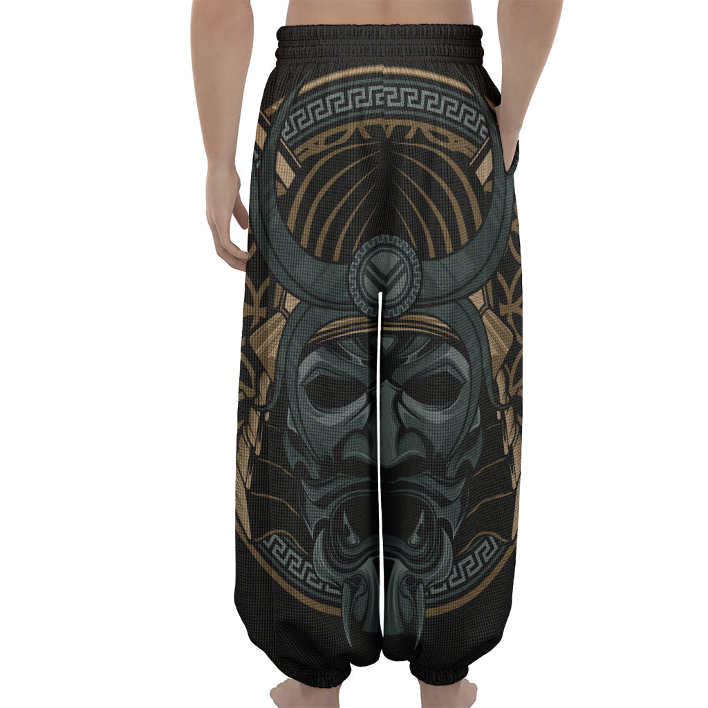 Black Samurai Mask Print Lantern Pants