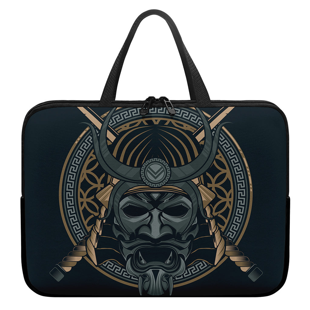Black Samurai Mask Print Laptop Sleeve With Handle